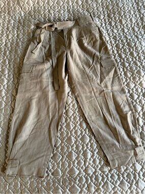 Banana Republic Beige Cropped Cargo Pants with Tie Waist